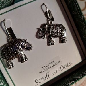 Scroll and Dots Elephant Earrings